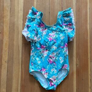 Ruffle Butts Blue Floral Kids Swim One Piece